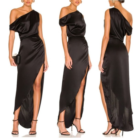 NWT Nonchalant Label Hi Low Hem Satin Dinah Maxi Dress Black Women's Size XS - Picture 1 of 8